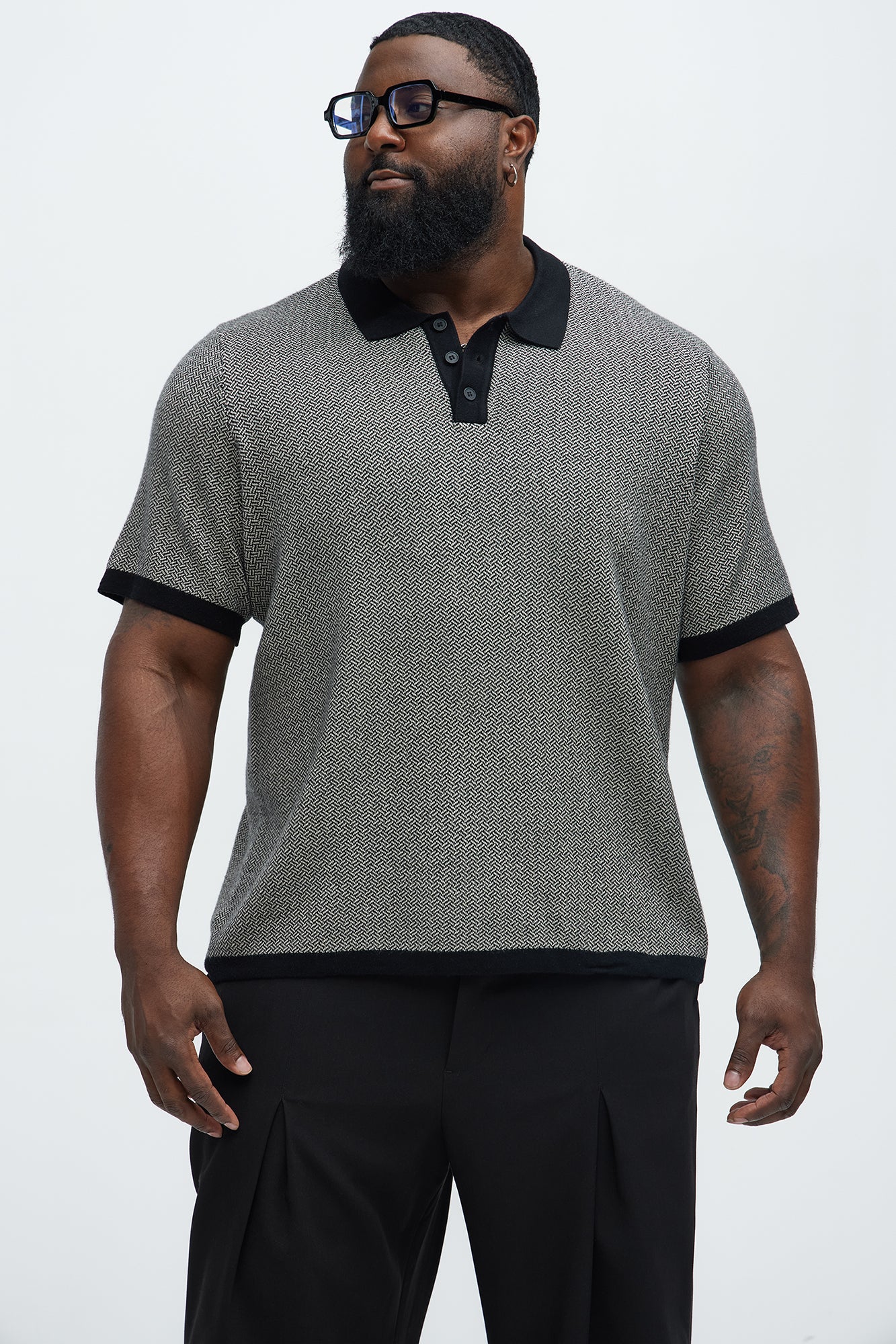 Harry Herringbone Button Down Sweater Polo - Black/combo