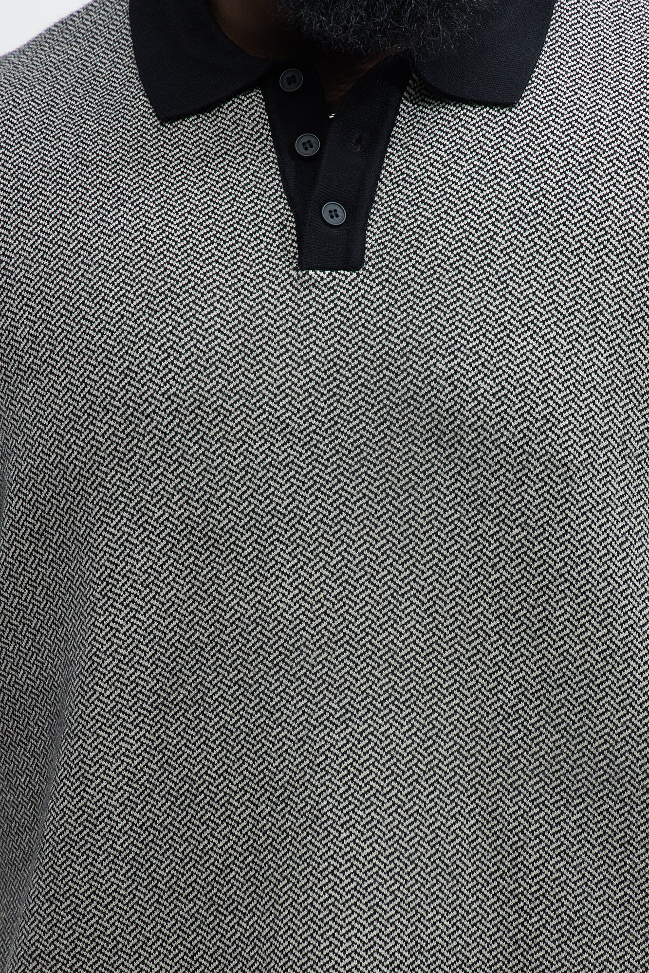 Harry Herringbone Button Down Sweater Polo - Black/combo