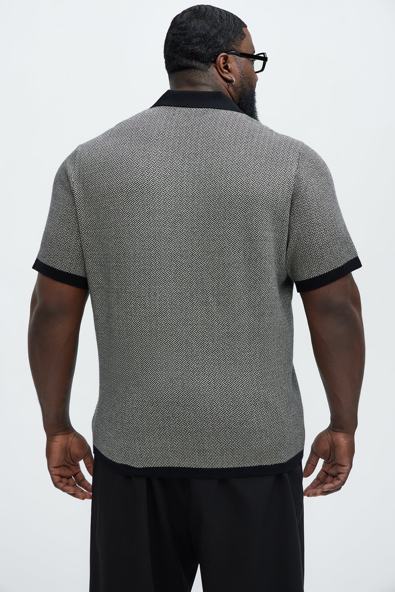 Harry Herringbone Button Down Sweater Polo - Black/combo