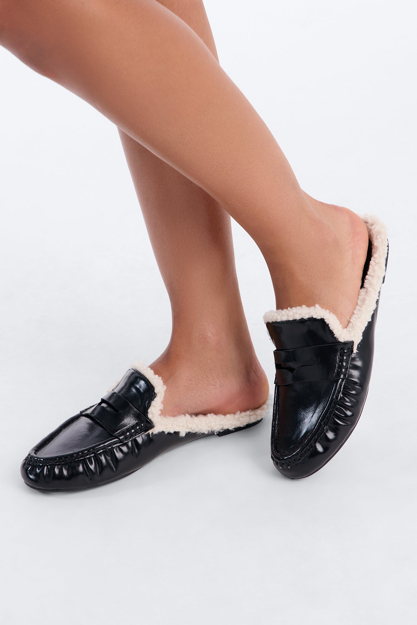 Romina Faux Fur Loafer Slides - Black
