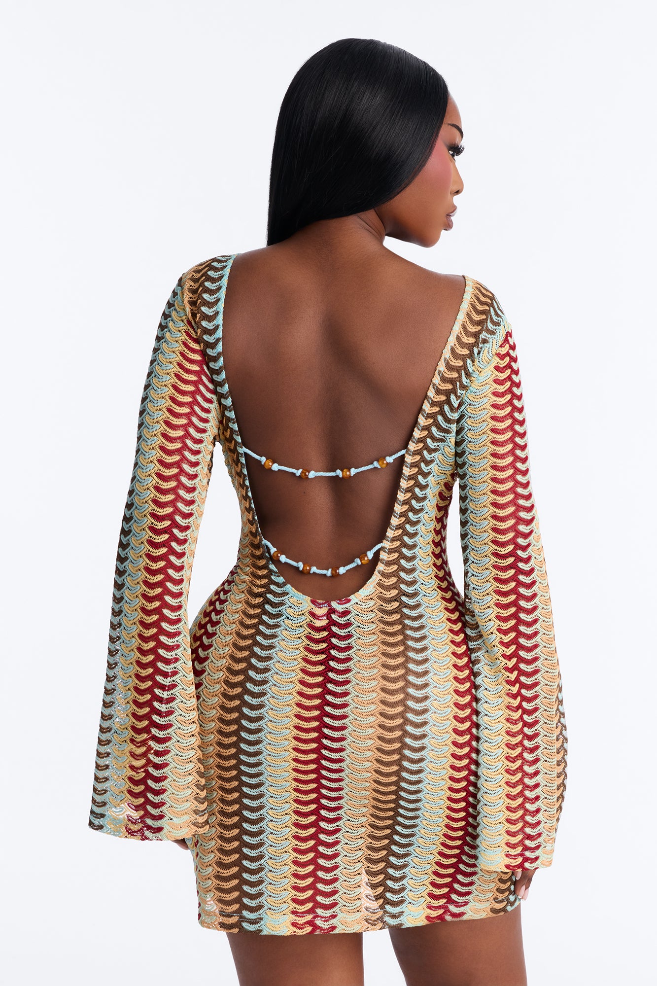 Baecation Open Back Crochet Mini Dress - Multi Color