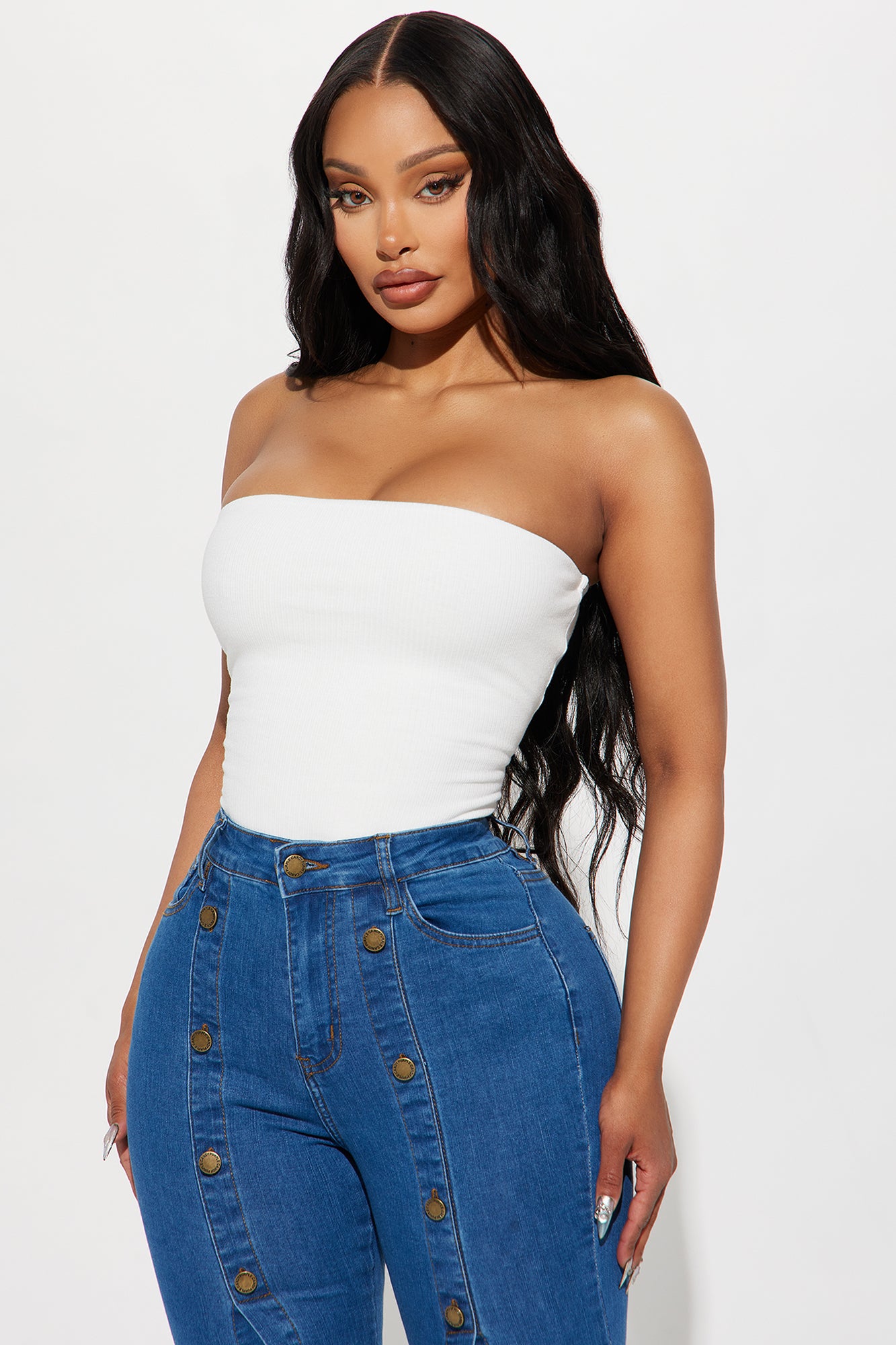 Demi Double Lined Tube Bodysuit - White