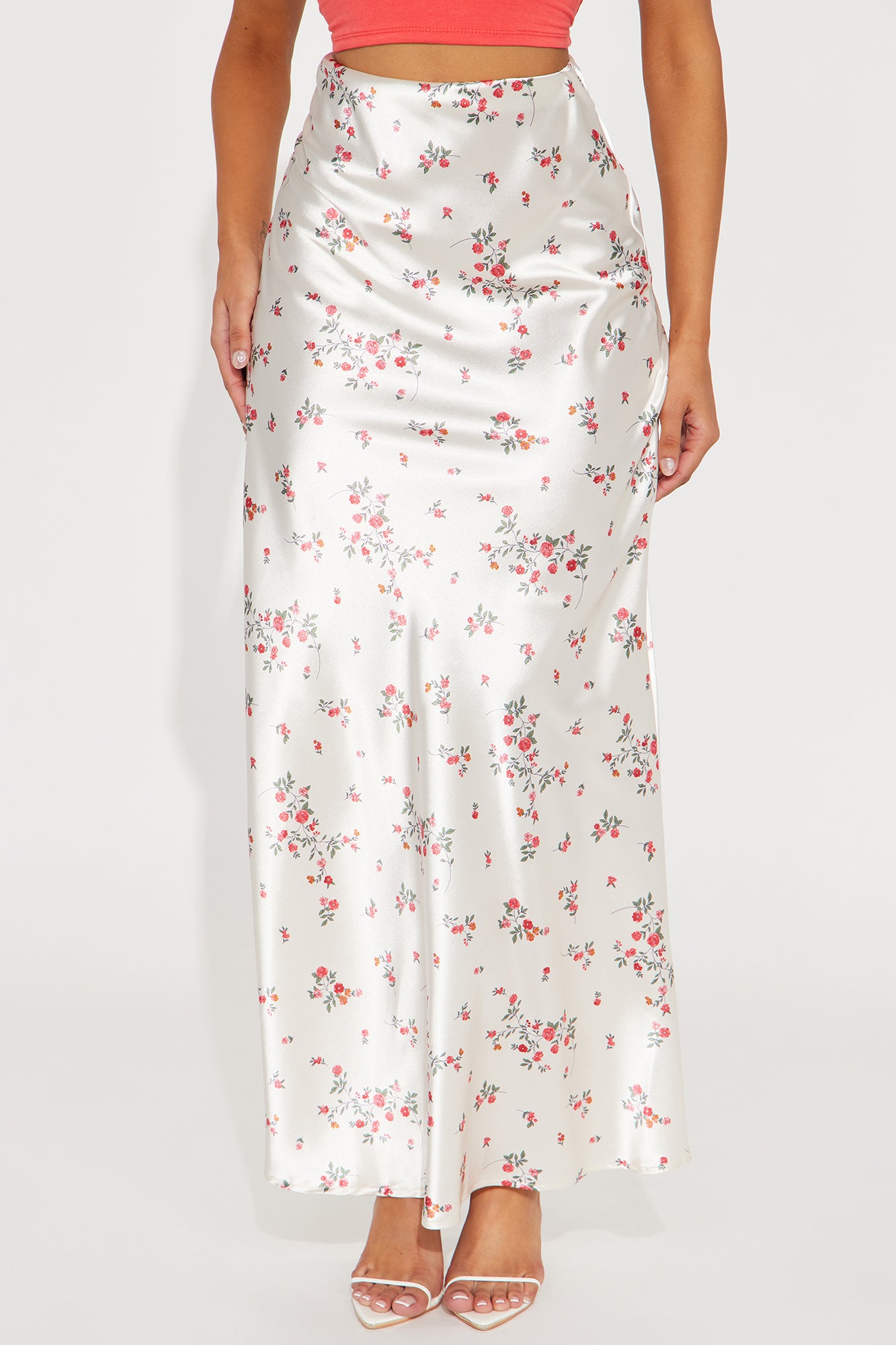 Buy Myself Flowers Satin Maxi Skirt - Champagne