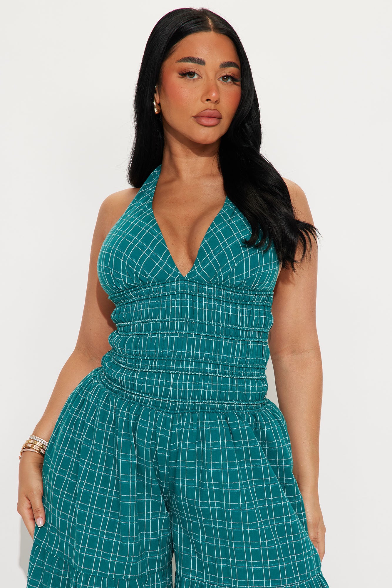 Maribel Plaid Halter Jumpsuit - Green/combo