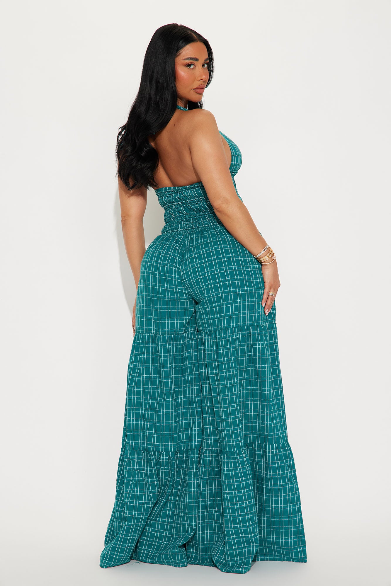 Maribel Plaid Halter Jumpsuit - Green/combo