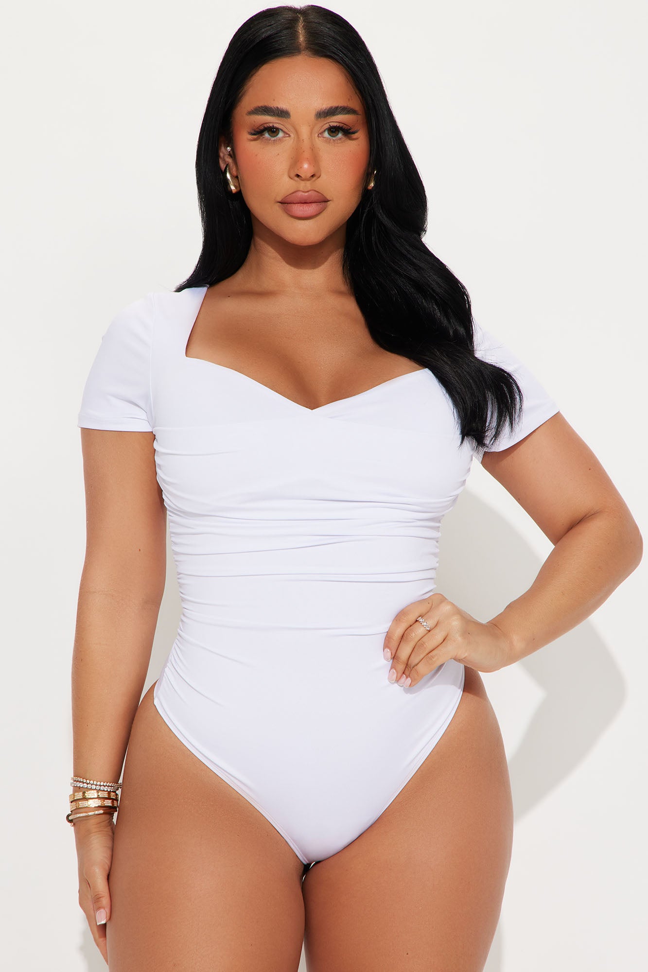 Genevieve Short Sleeve Bodysuit - White