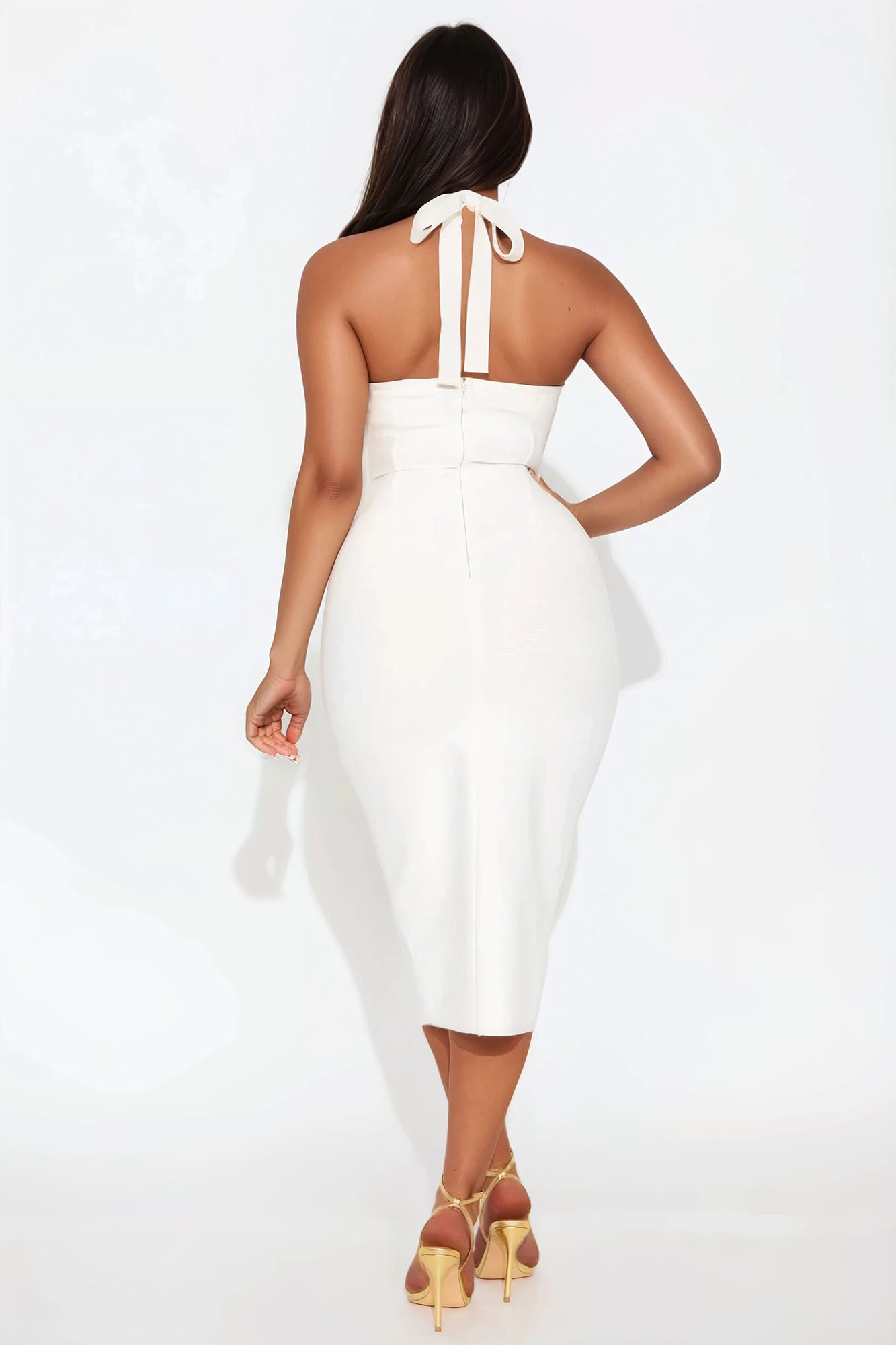 Dolores Bandage Halter Midi Dress - White