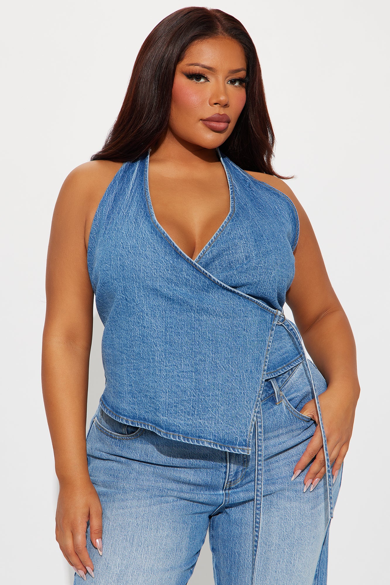 Angela Denim Pant Set - Medium Wash