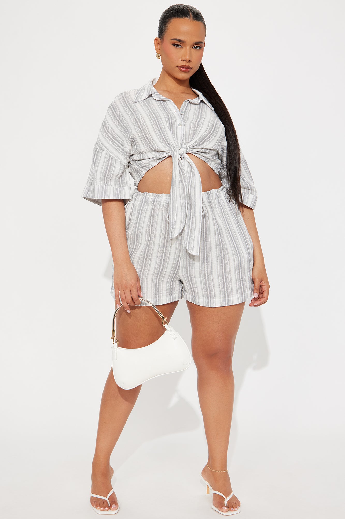 Kaui Striped Short Set - Grey/combo