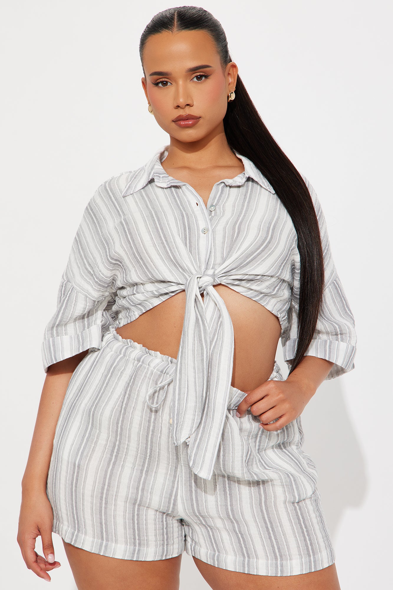Kaui Striped Short Set - Grey/combo