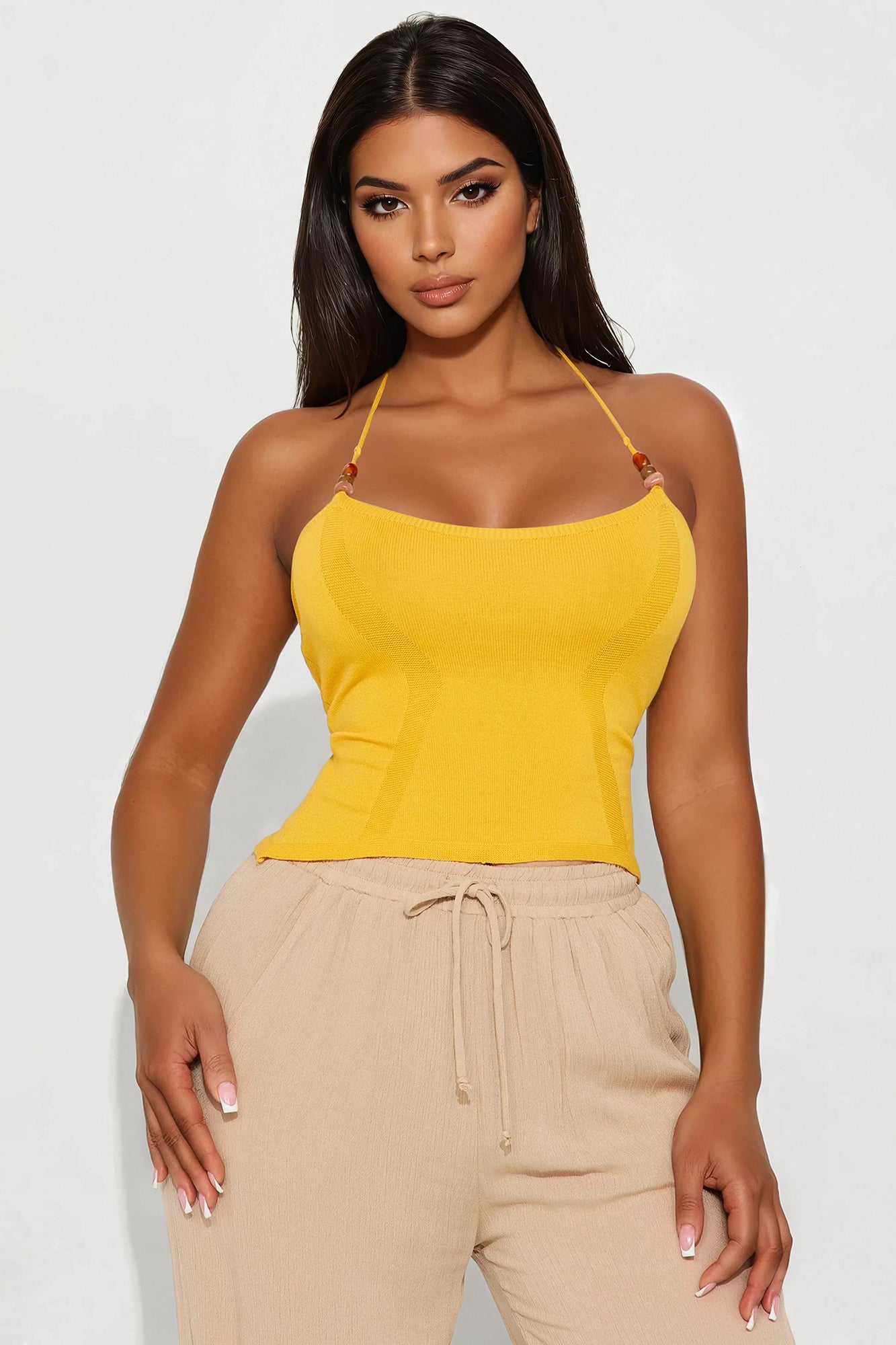 Sun-Kissed Beaded Halter Top - Yellow
