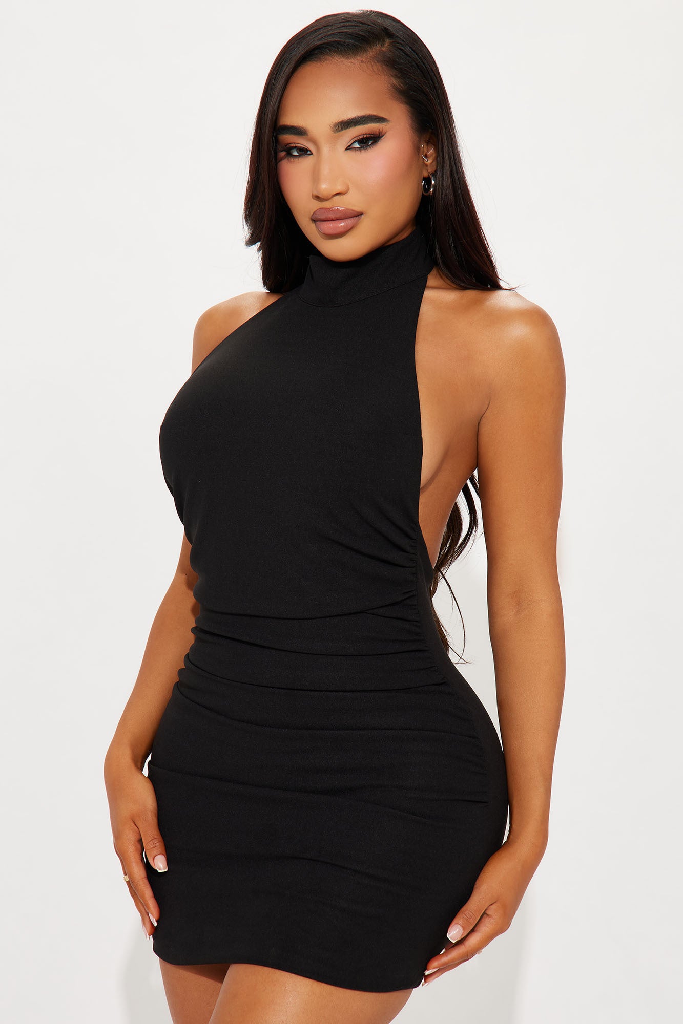 Allison Ruched Mini Dress - Black