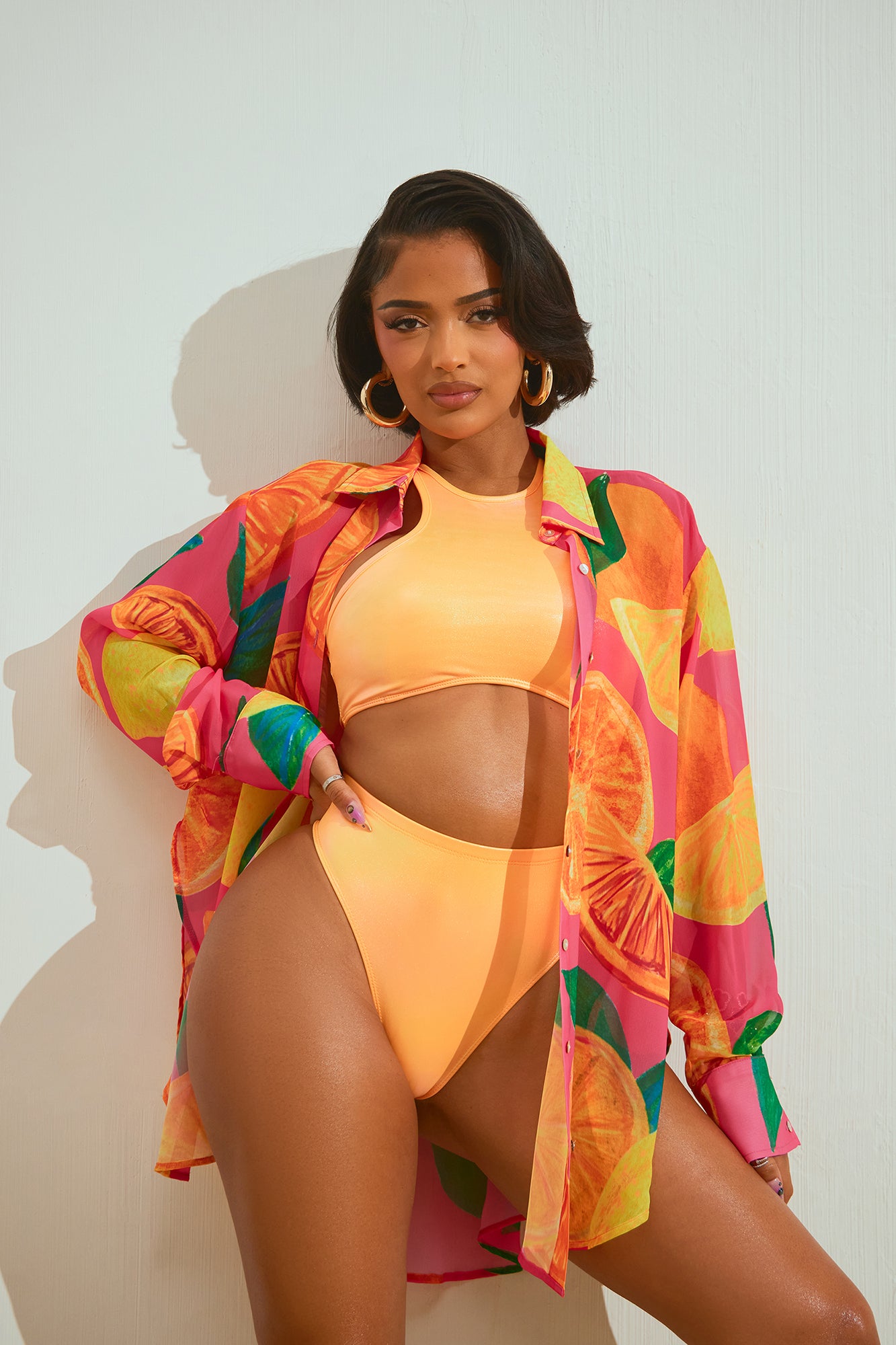 Summer Wave Cover Up Shirt - Fuchsia/combo