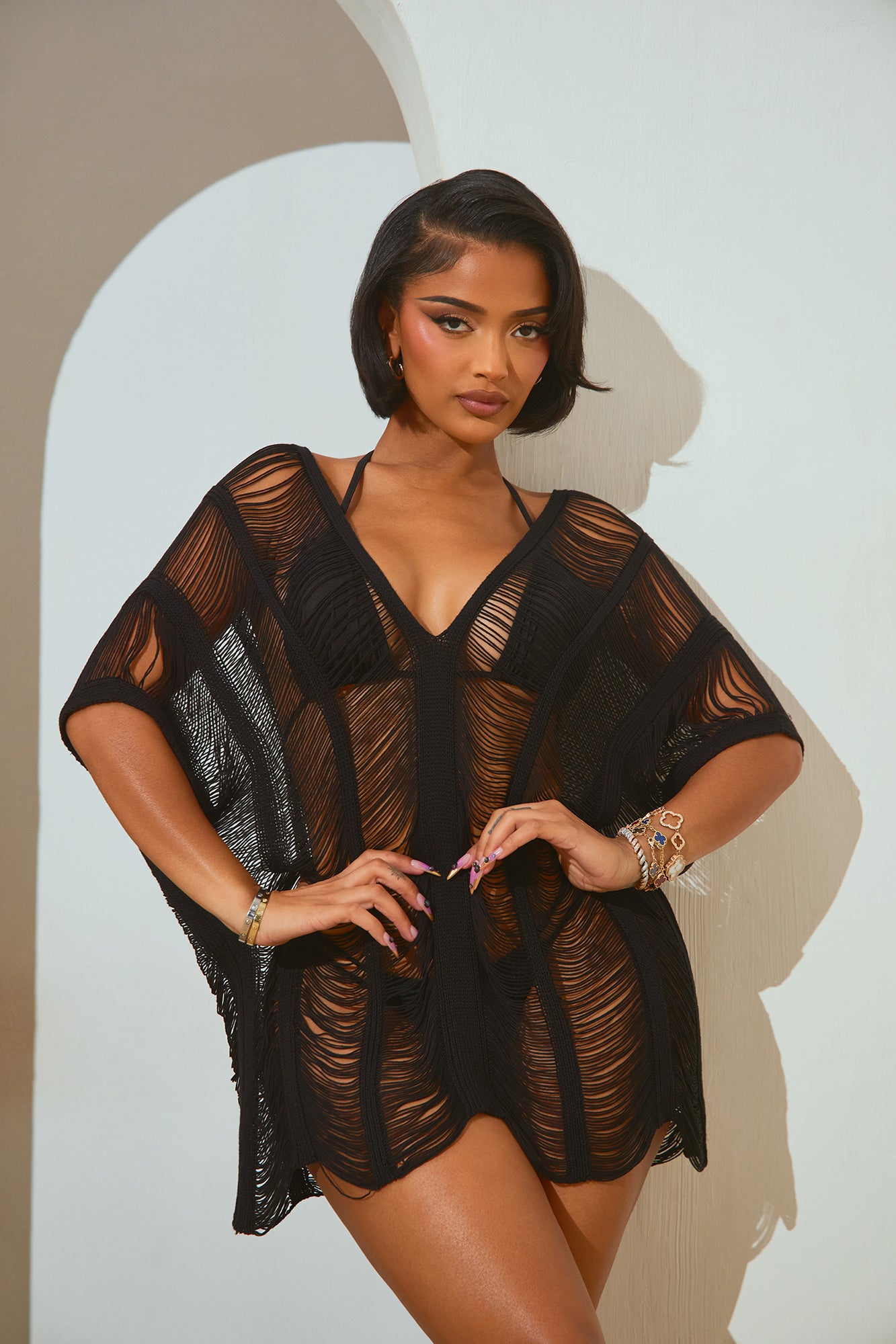 Elizabeth Crochet Cover Up Dress - Black