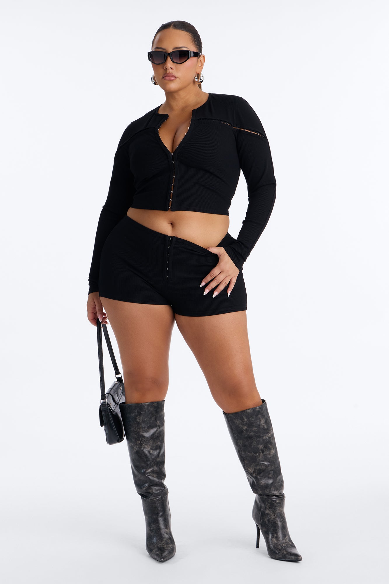 Kami Snatched 2 Piece Micro Mini Short Set - Black