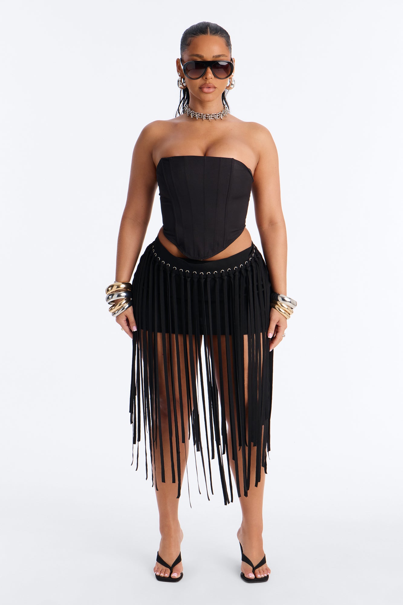 Indio Nights Fringe Skort - Black