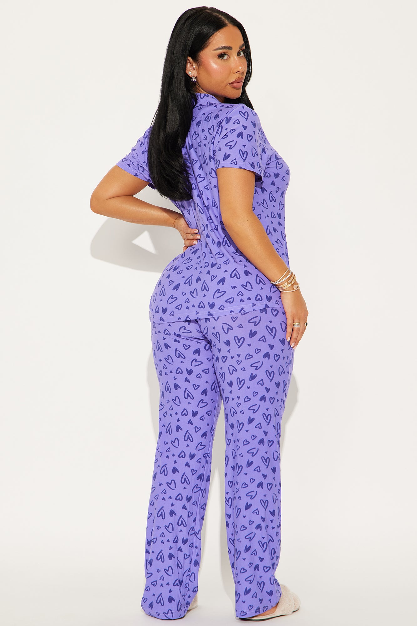 Love Everywhere Short Sleeve PJ Pant Set - Purple