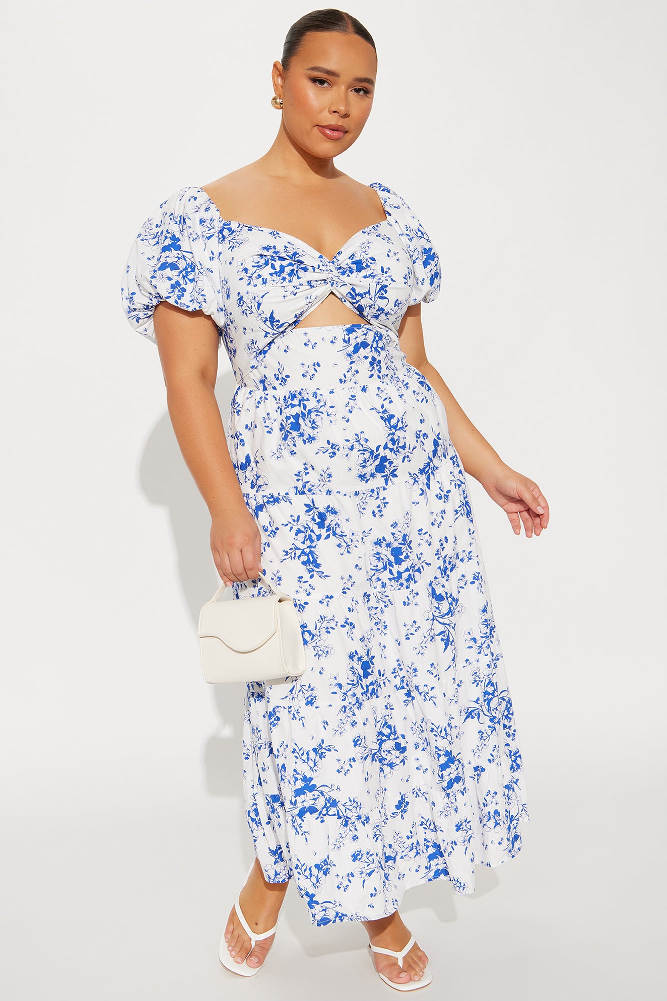 Diara Floral Linen Midi Dress - Blue/combo