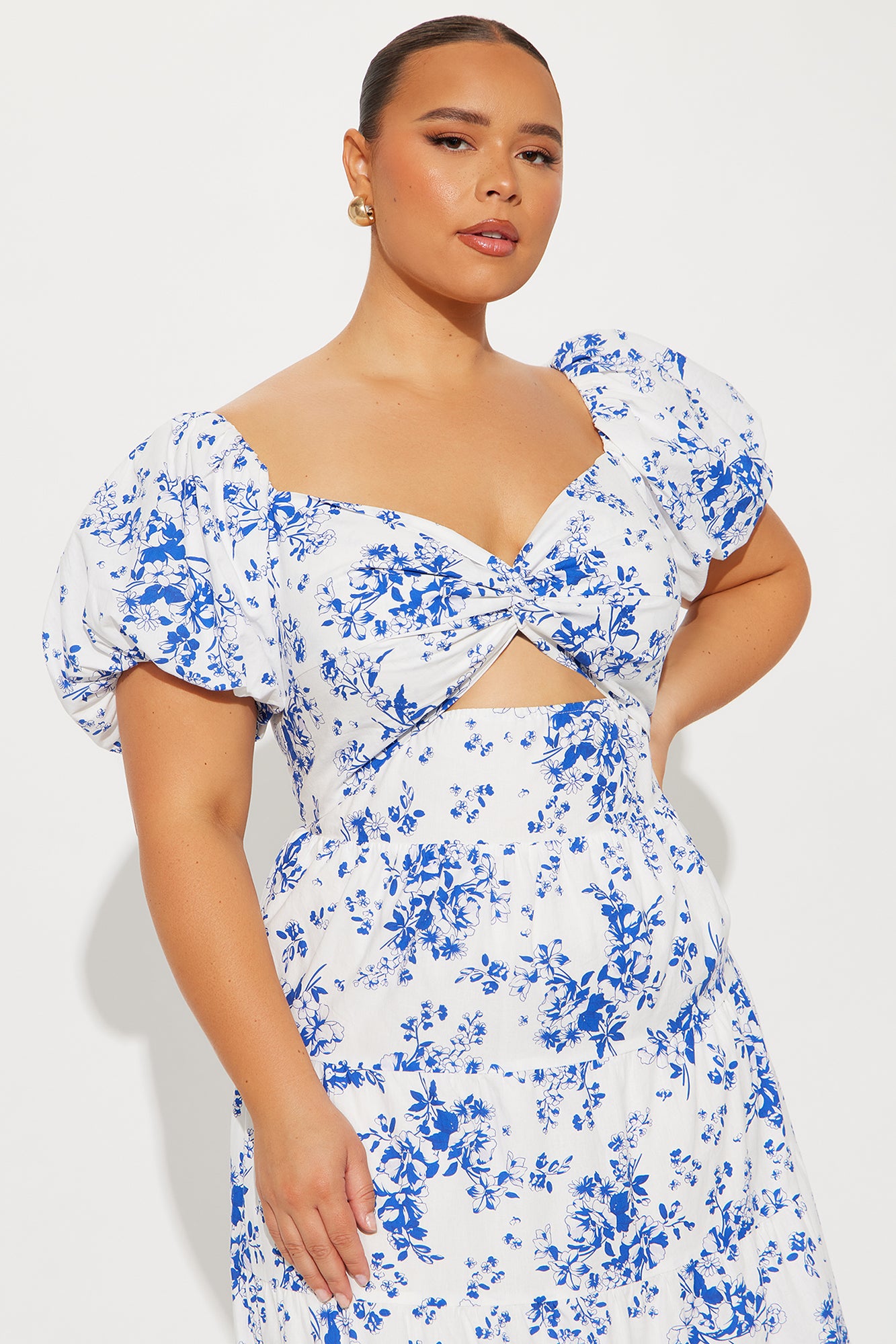 Diara Floral Linen Midi Dress - Blue/combo