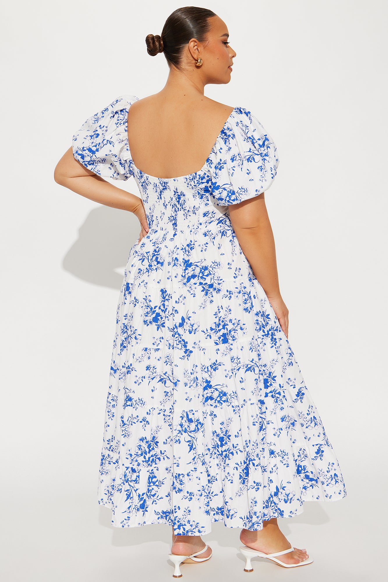 Diara Floral Linen Midi Dress - Blue/combo