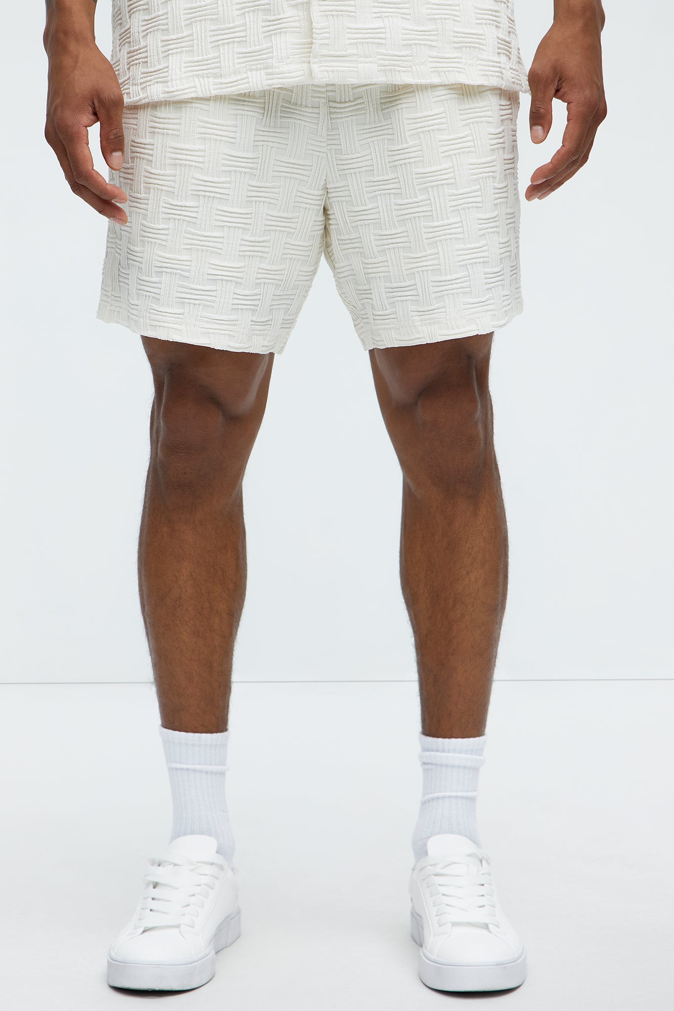 Criss Cross Textured Shorts - Cream