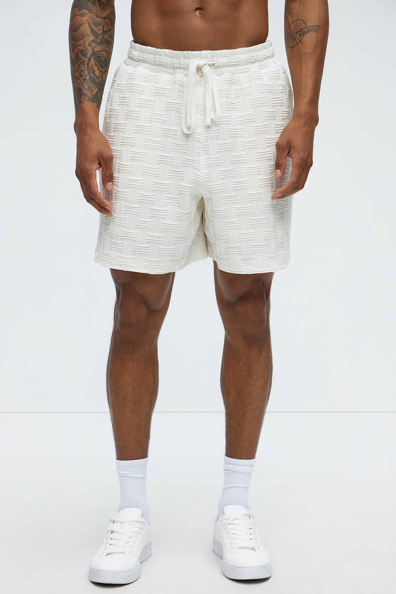 Criss Cross Textured Shorts - Cream