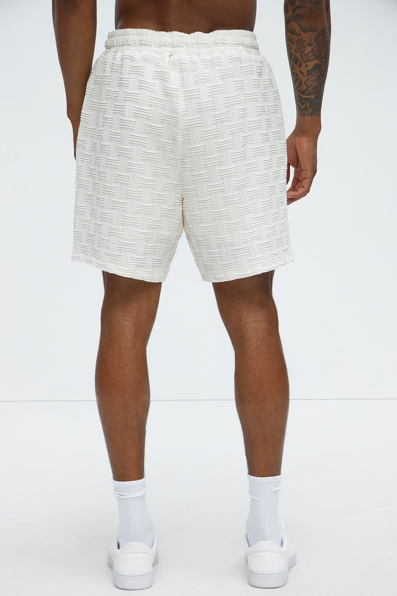 Criss Cross Textured Shorts - Cream