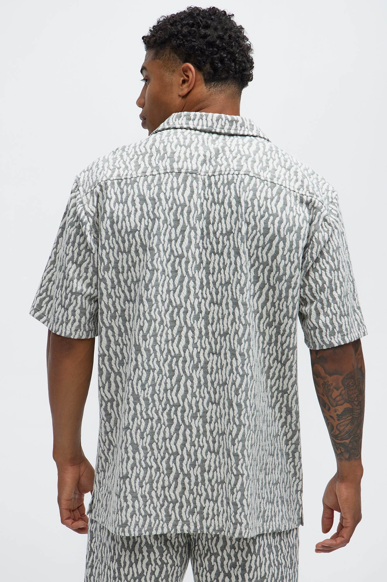 Havana Jacquard Short Sleeve Button Up Shirt - Grey