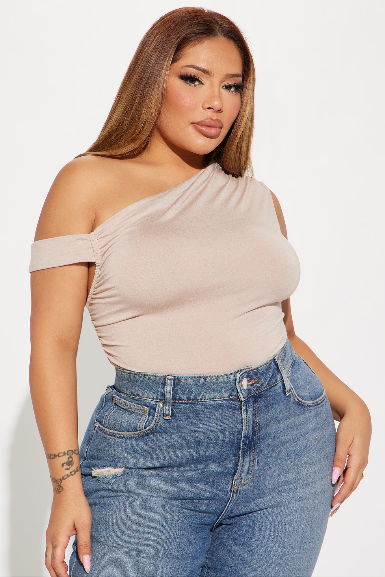 Bianca One Shoulder Top - Taupe