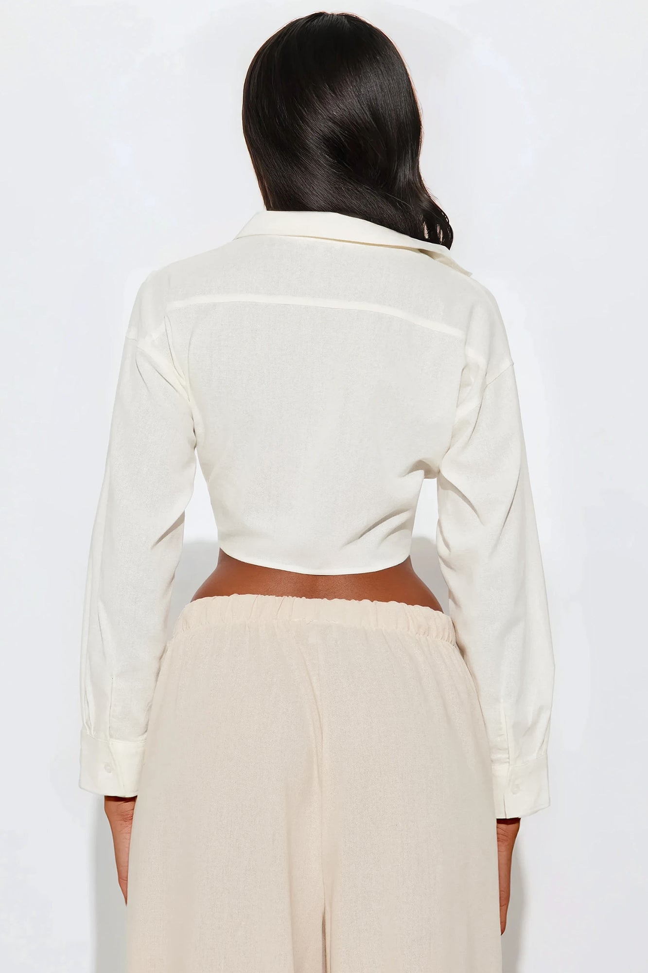 Alia Linen Tie Front Cropped Top - White