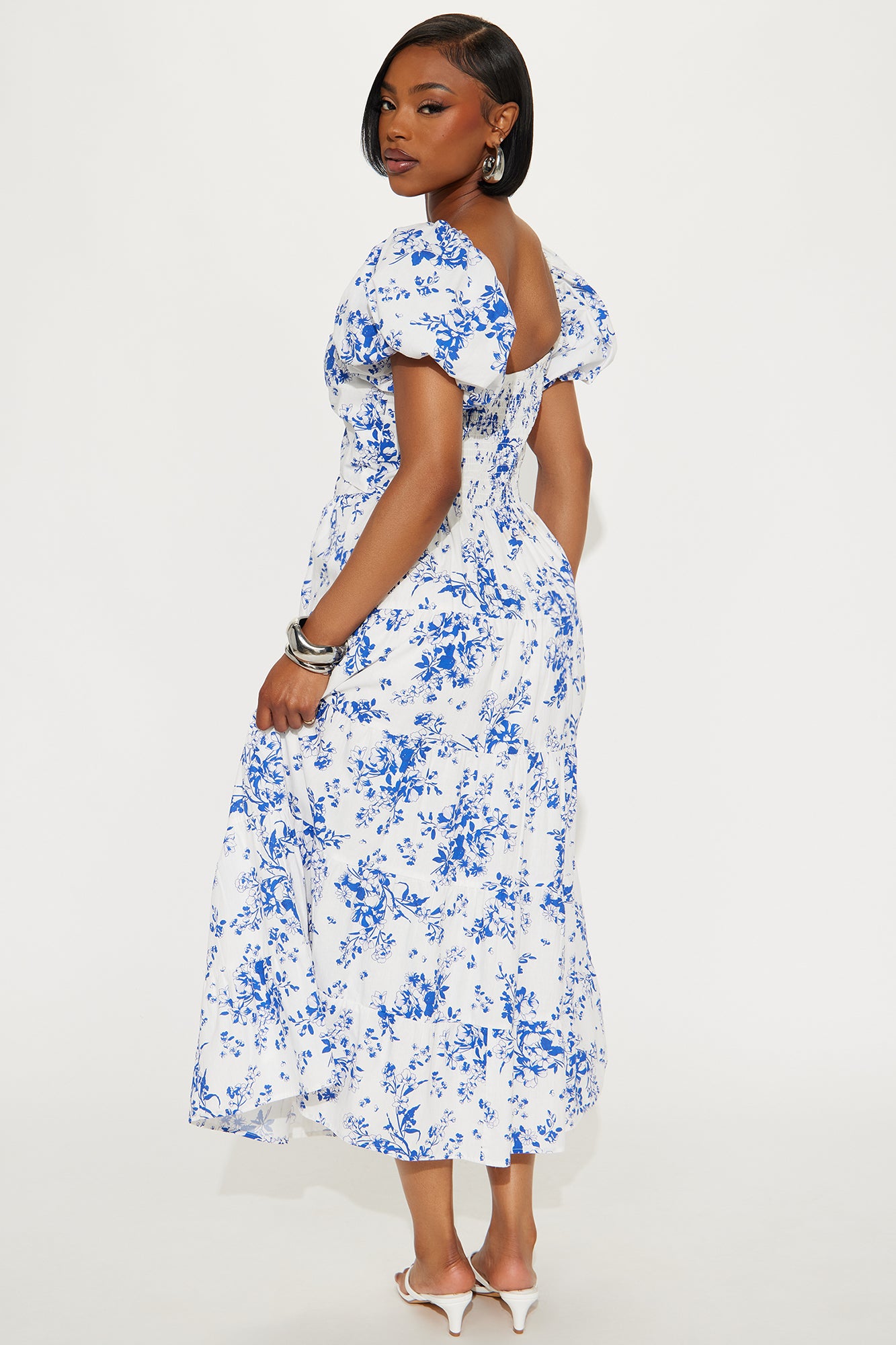 Diara Floral Linen Midi Dress - Blue/combo