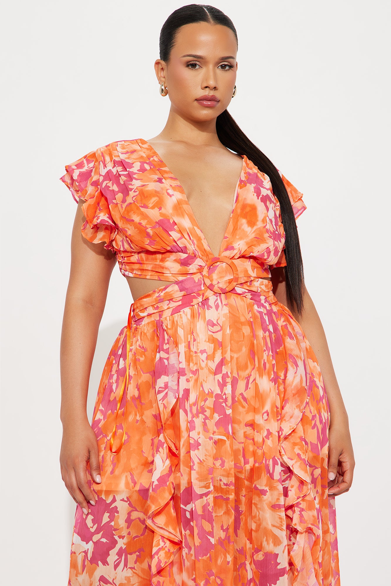 Naya Printed Chiffon Maxi Dress - Orange/combo
