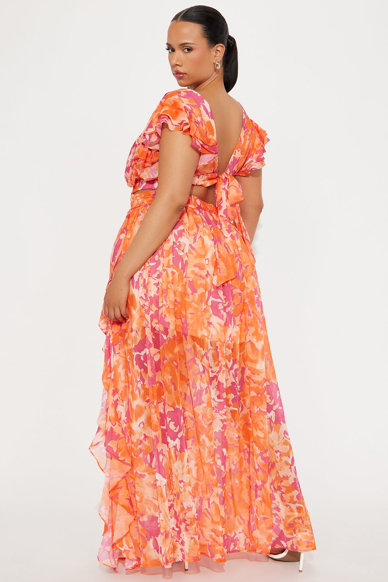 Naya Printed Chiffon Maxi Dress - Orange/combo