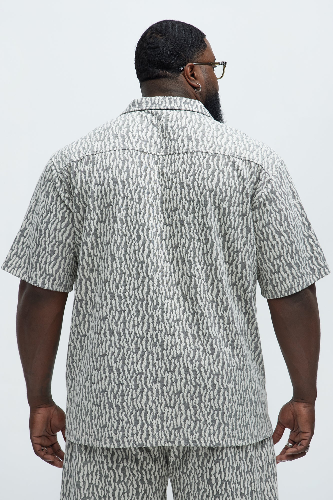 Havana Jacquard Short Sleeve Button Up Shirt - Grey