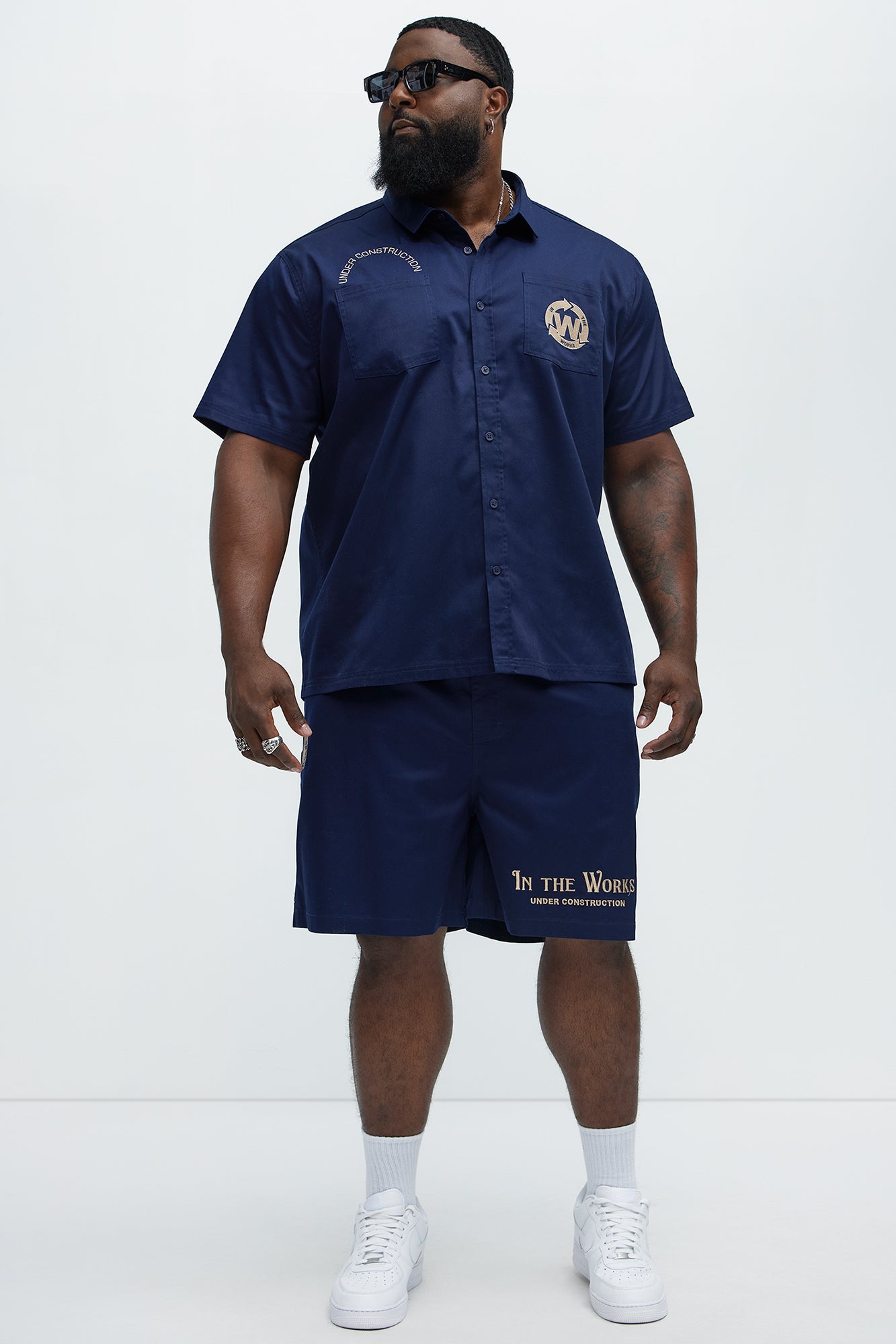 In The Works Short Sleeve Button Up Shirt - Navy