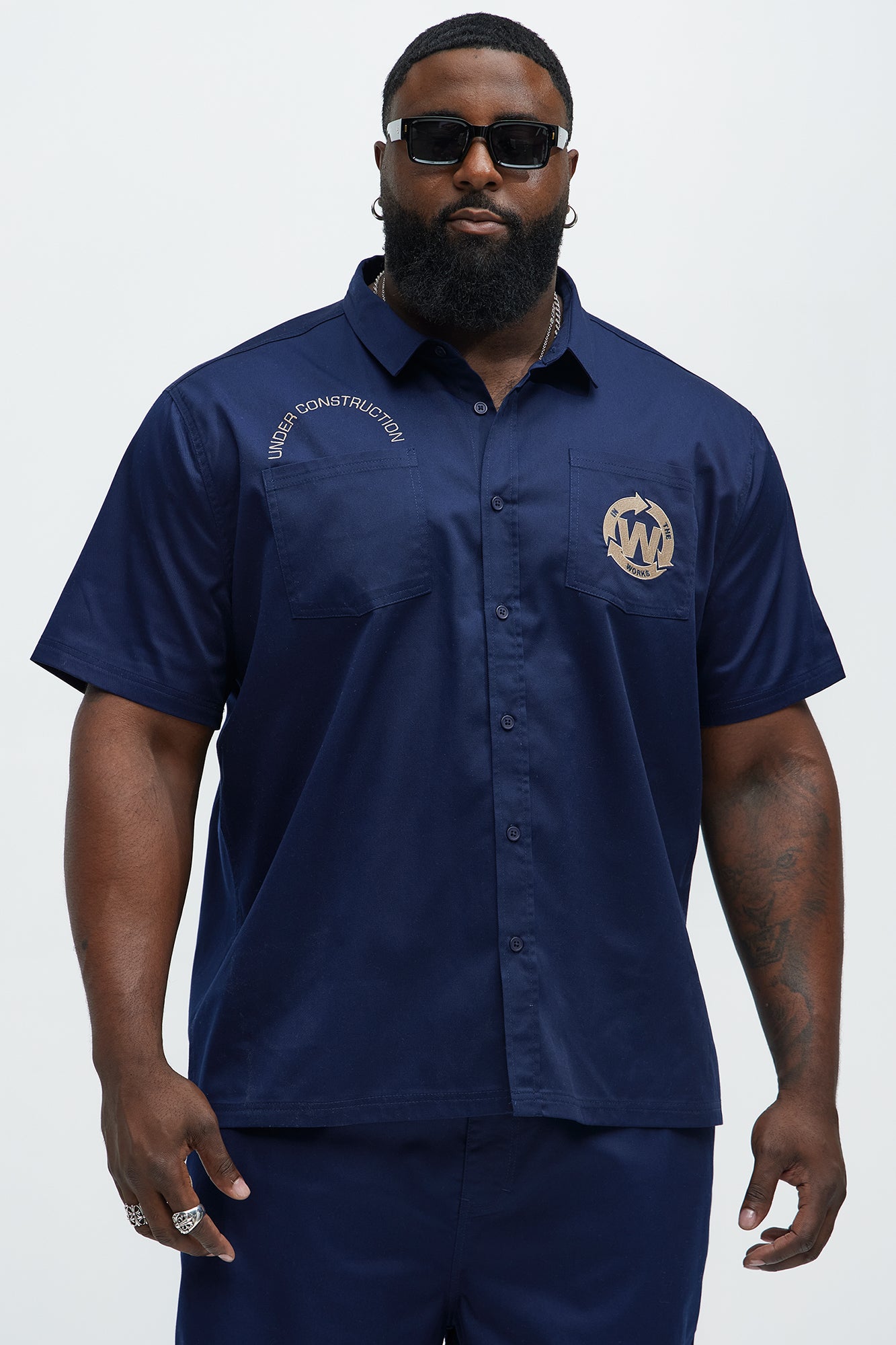 In The Works Short Sleeve Button Up Shirt - Navy