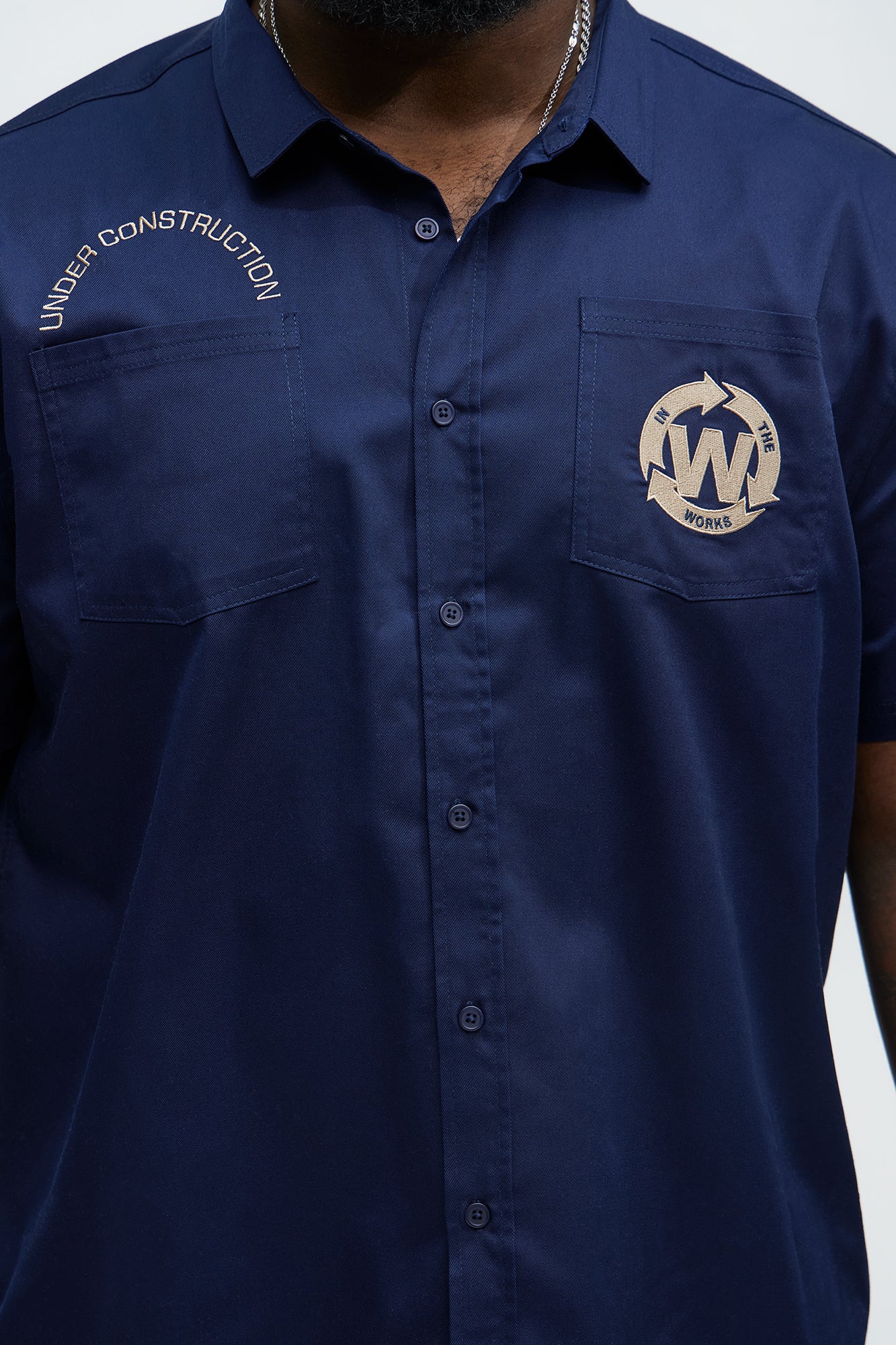 In The Works Short Sleeve Button Up Shirt - Navy