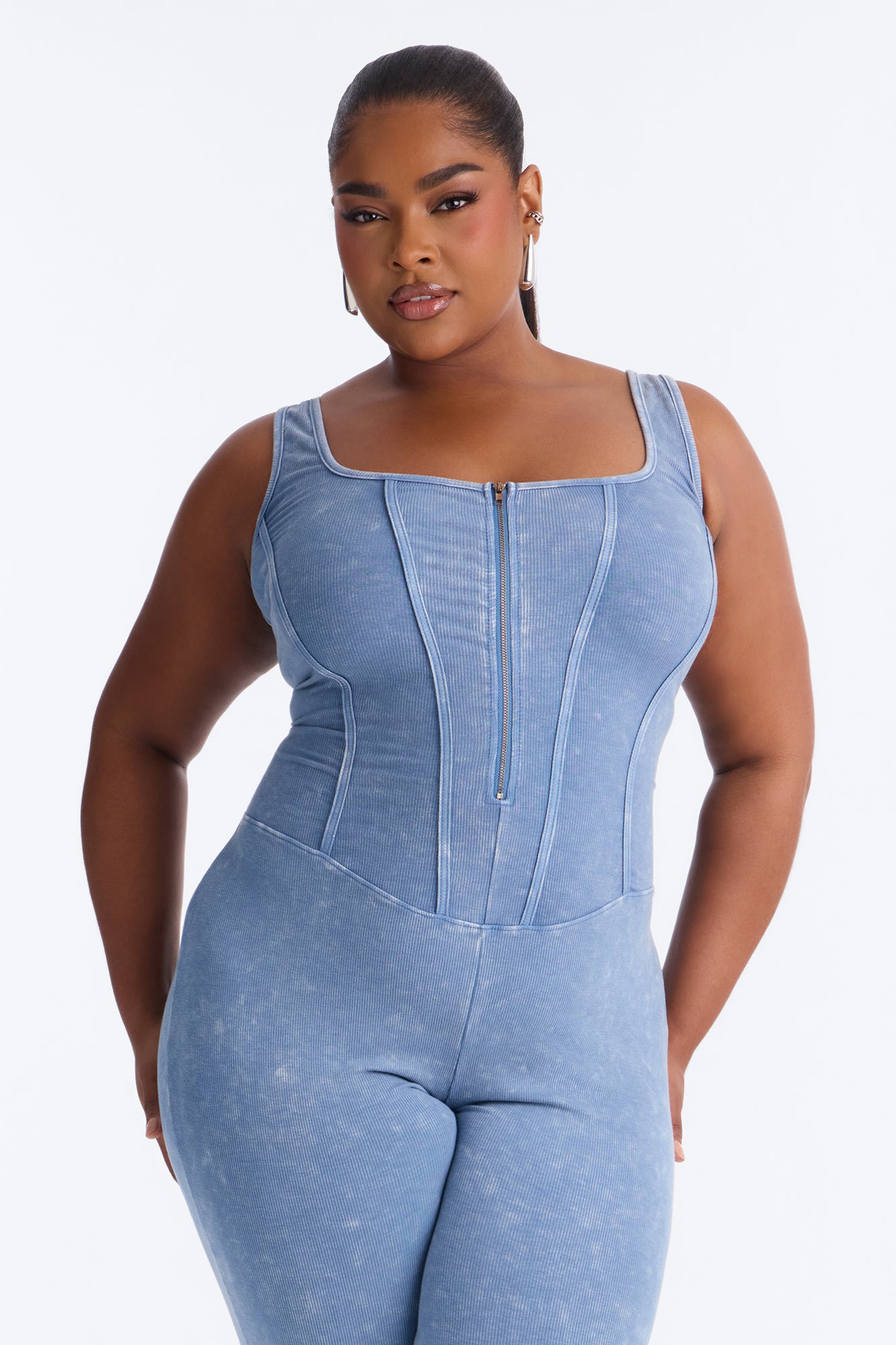 Lidia Washed Ribbed Jumpsuit - Denim