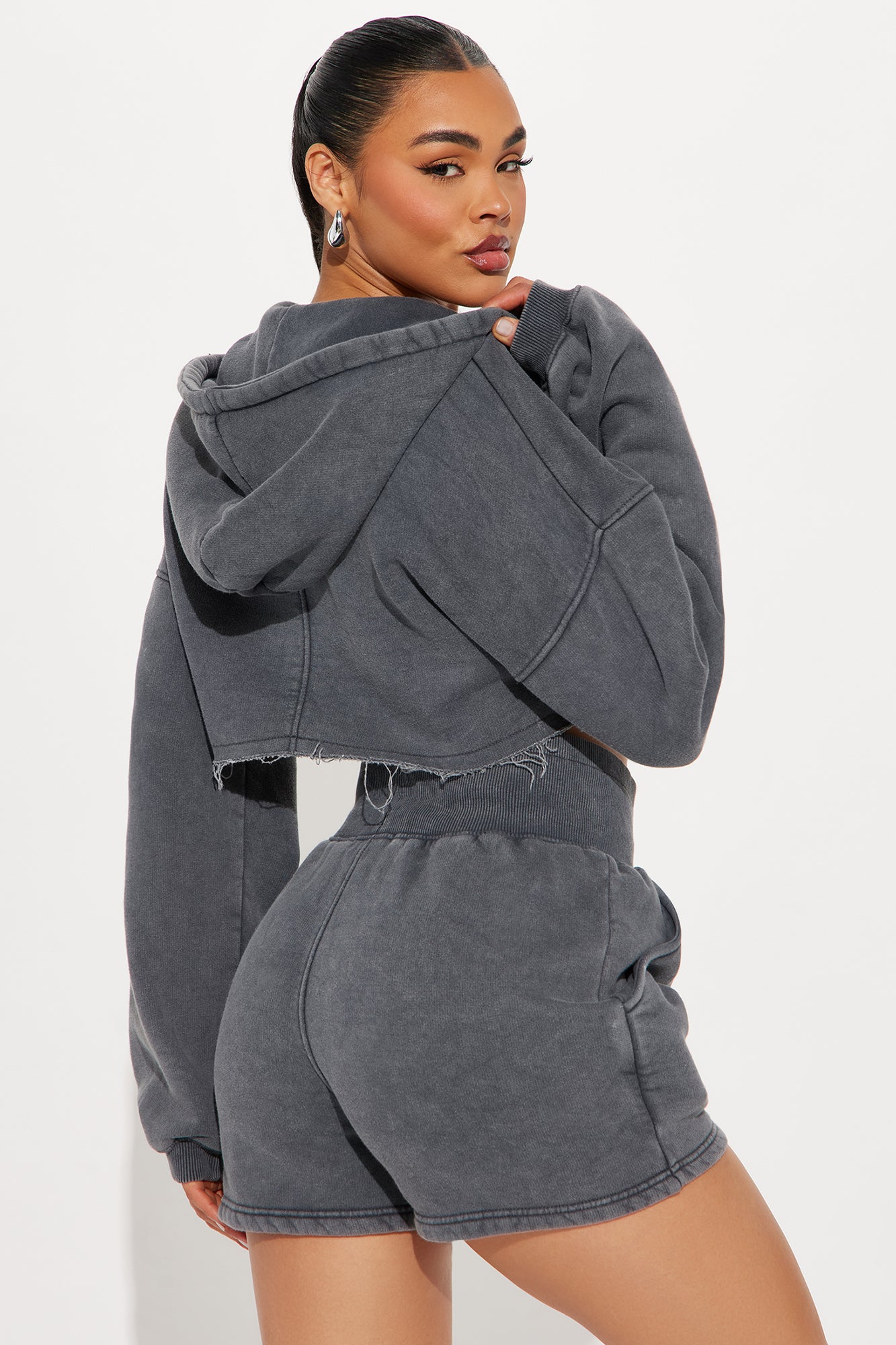 On The Go Fleece Short Set - Charcoal