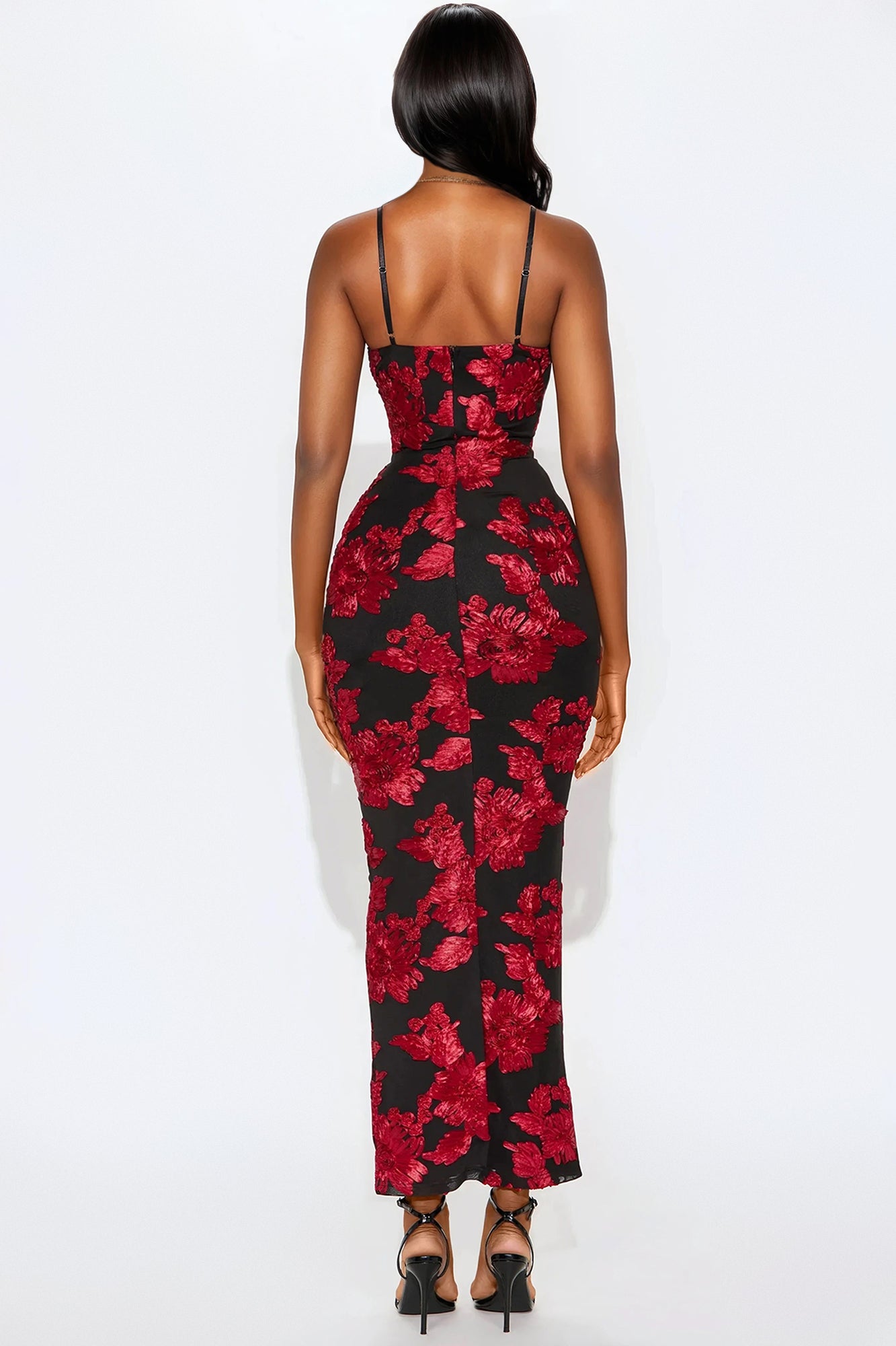 Kat Floral Maxi Dress - Black/Red