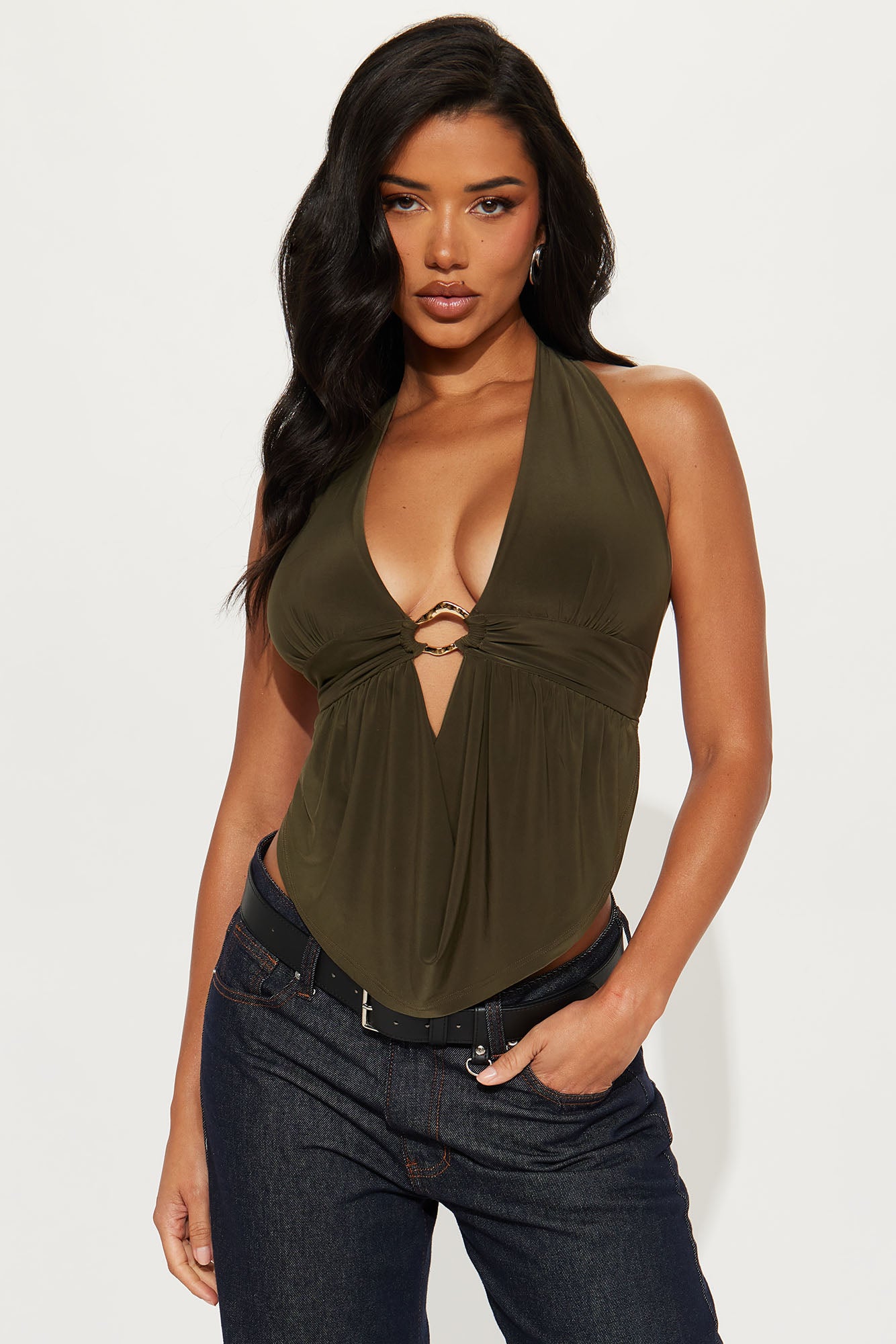 Born Bold Backless Halter Top - Olive