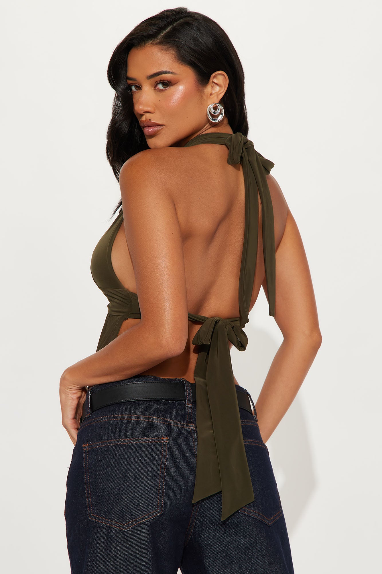 Born Bold Backless Halter Top - Olive