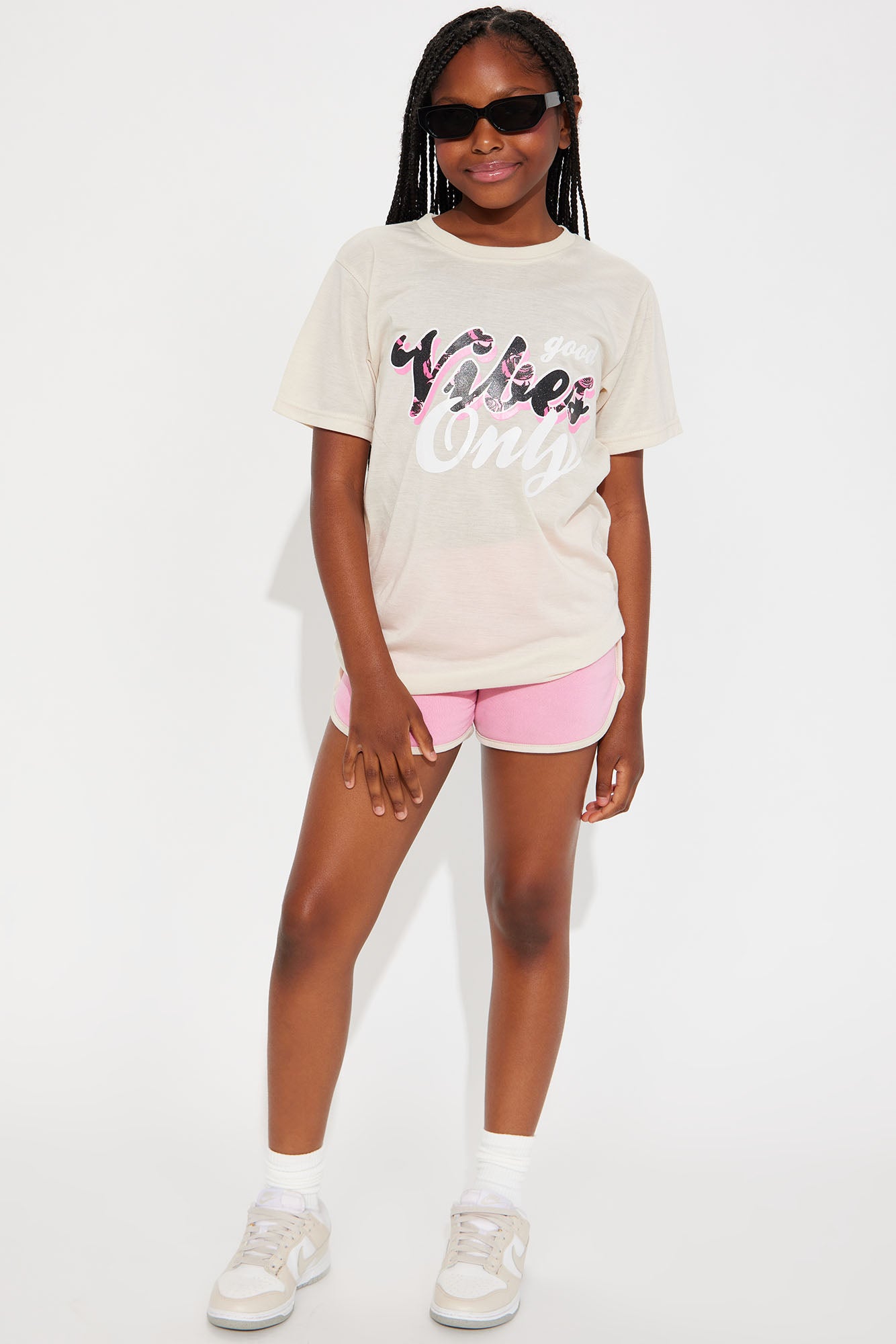 Mini Good Vibes Only Short Set - Sand/combo