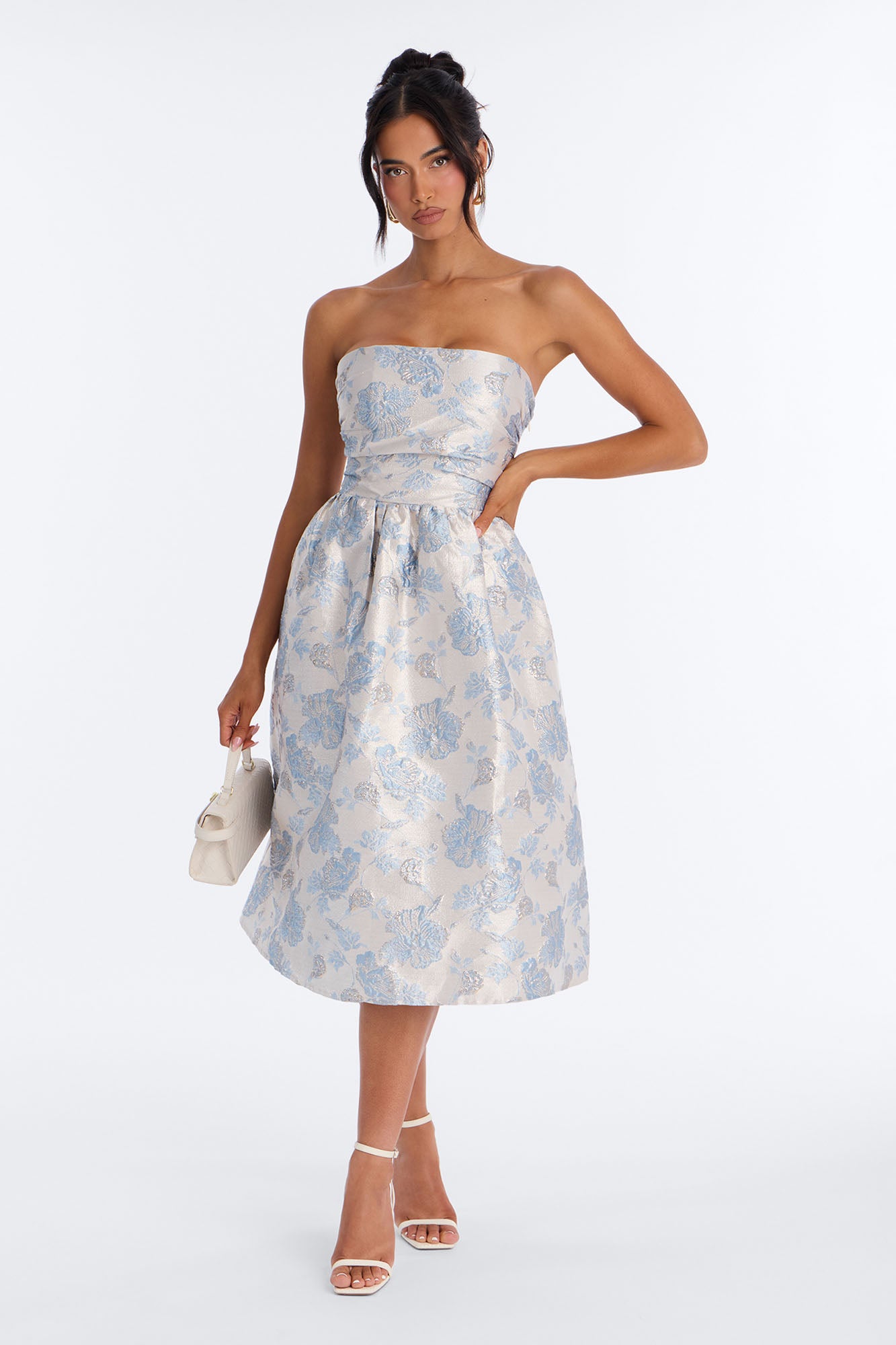 Caitlin Floral Metallic Jacquard Midi Dress - Blue