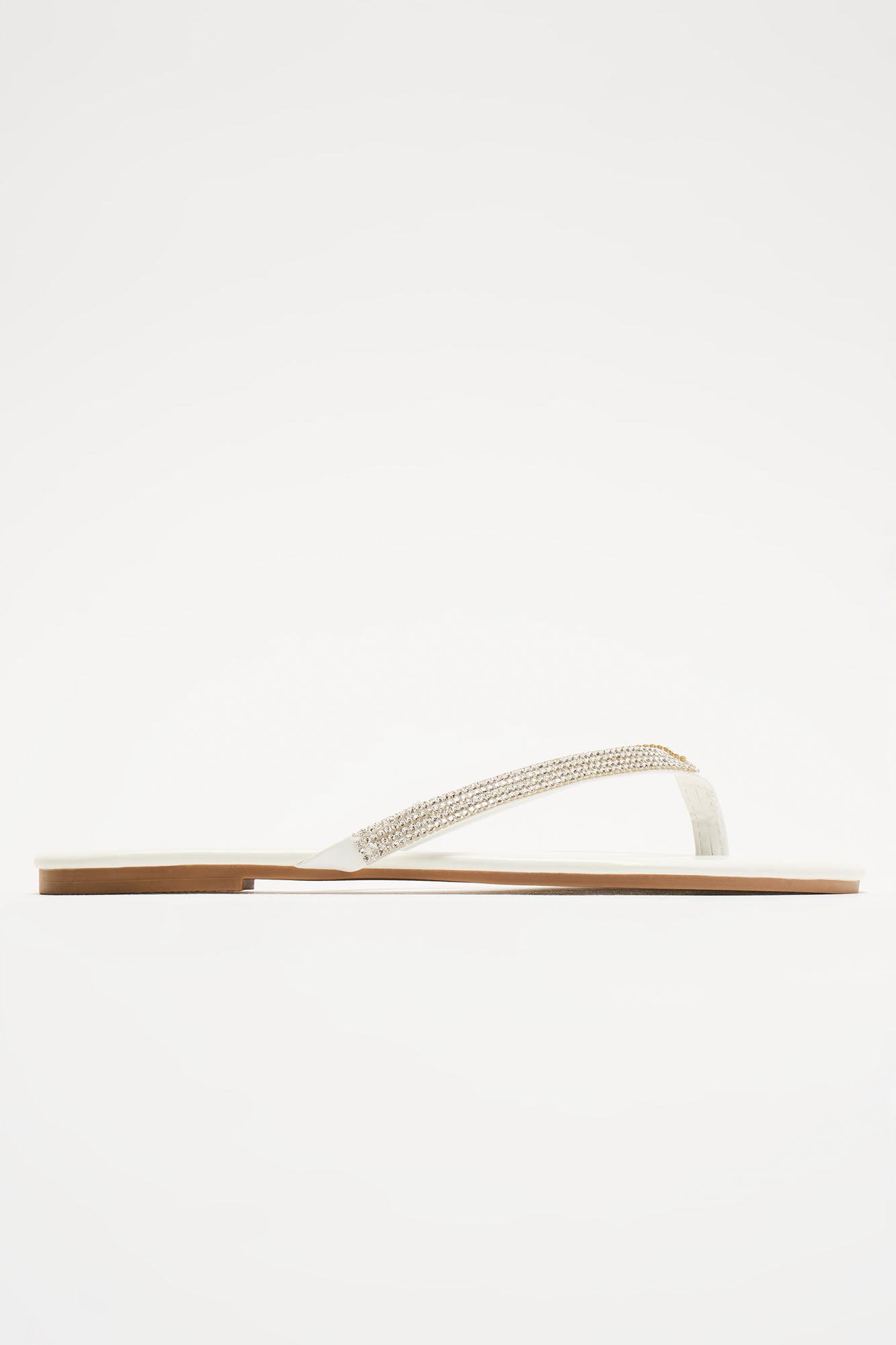 Alina Rhinestone Flip Flops - White