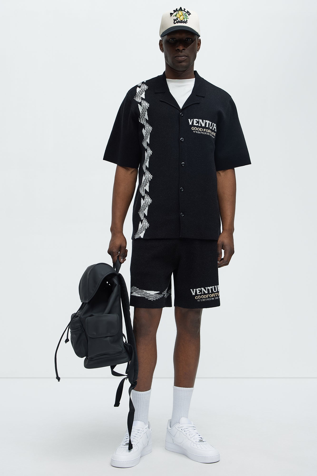 Dragon Palm Short Sleeve Knitted Shirt - Black/combo