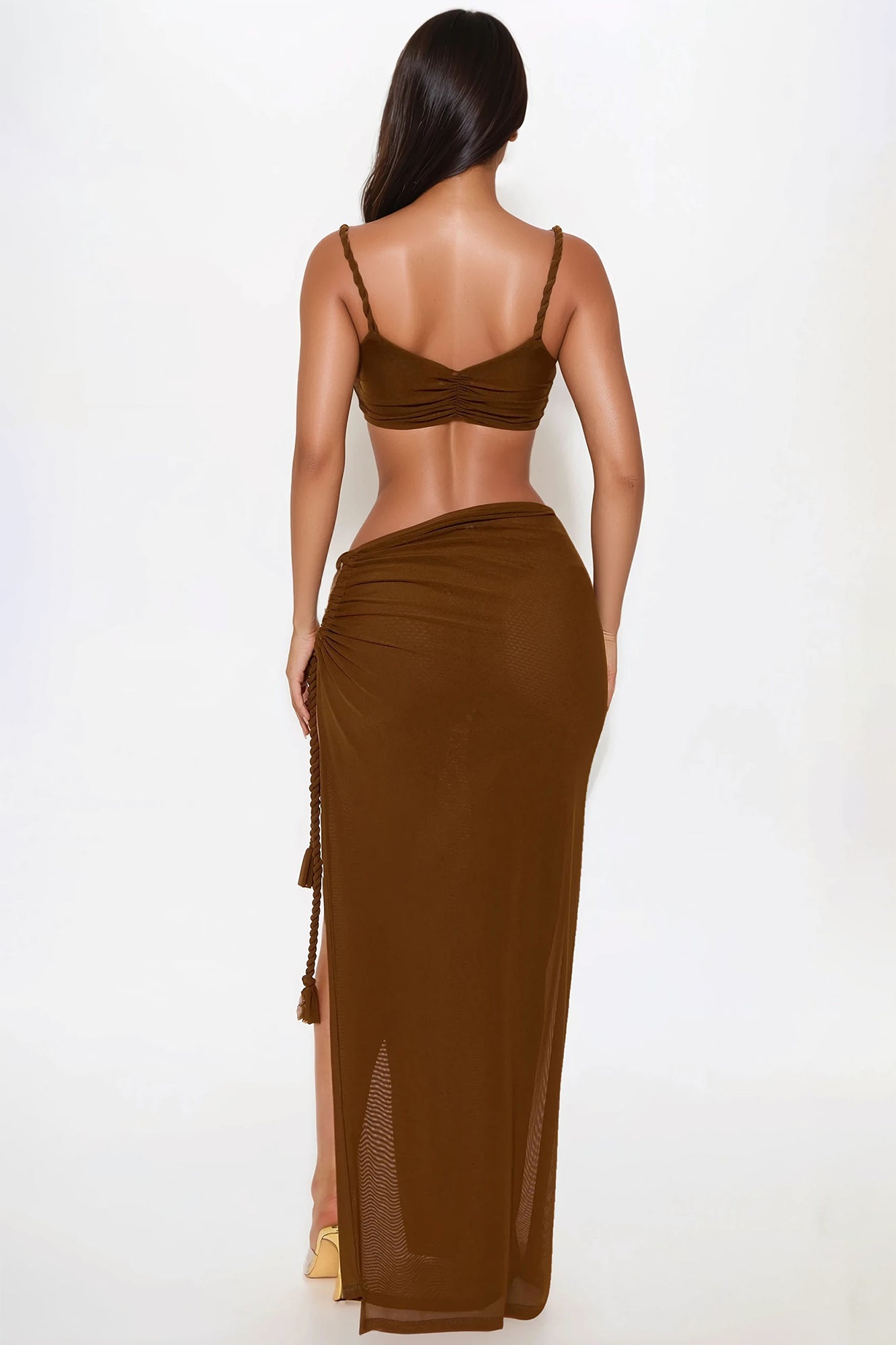 Miami Nights Mesh Maxi Skirt Set - Chocolate
