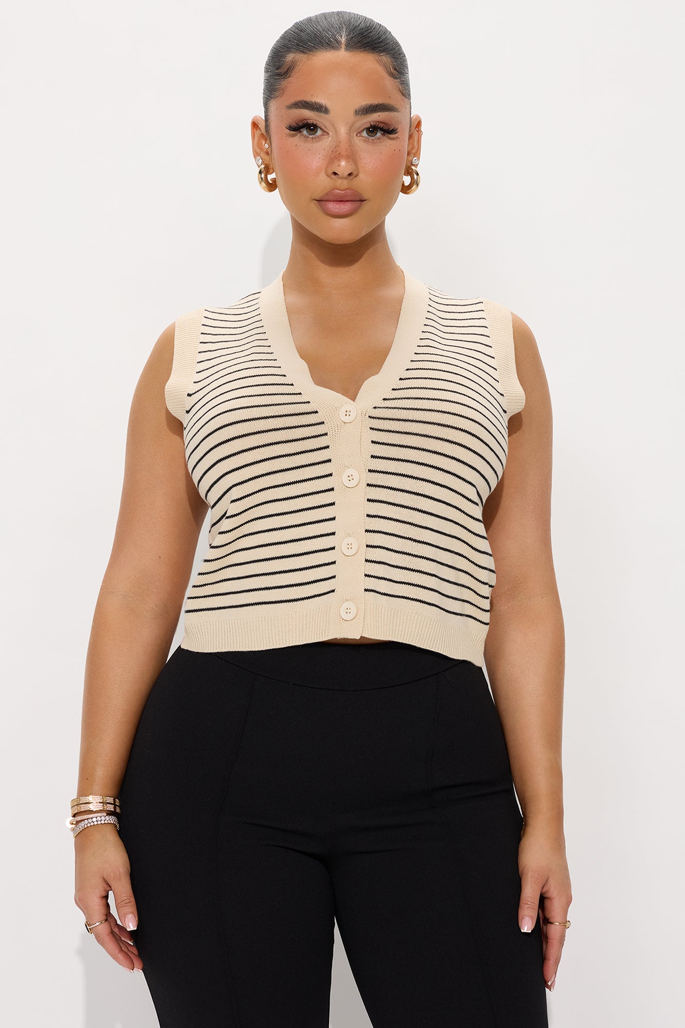 Miah Striped Sweater Vest - Oatmeal/combo