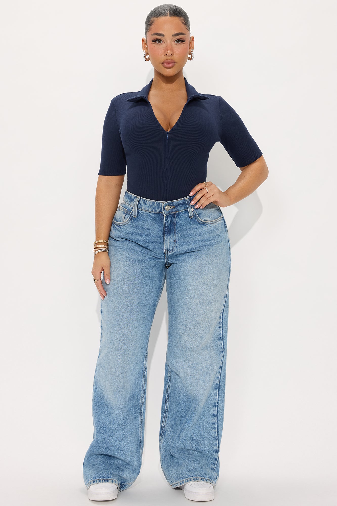 Hustle And Grind Short Sleeve Bodysuit - Navy