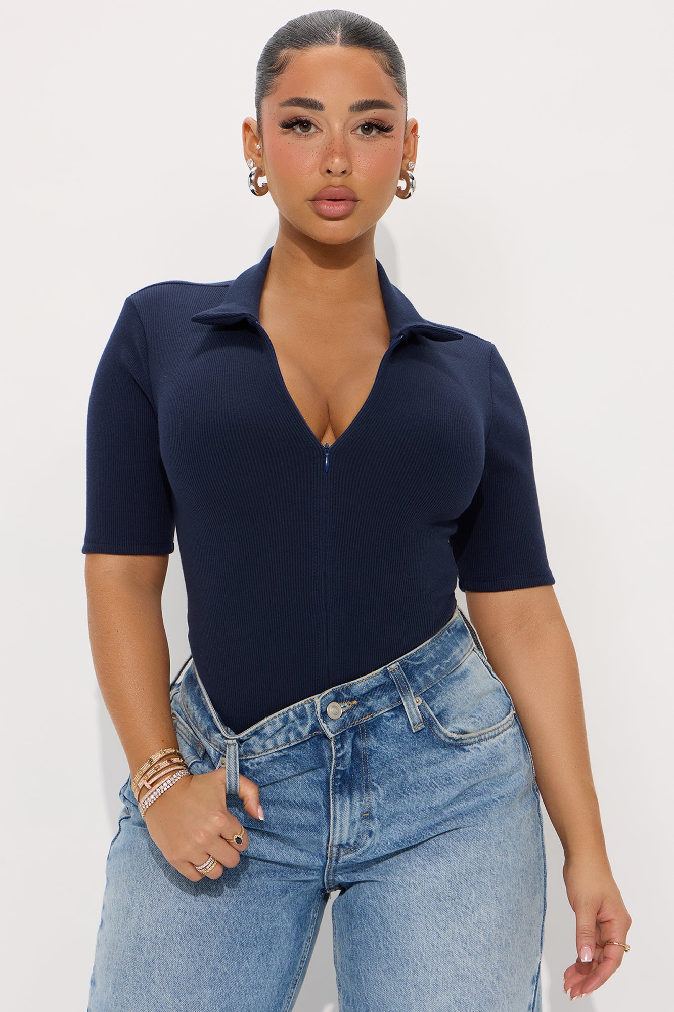 Hustle And Grind Short Sleeve Bodysuit - Navy